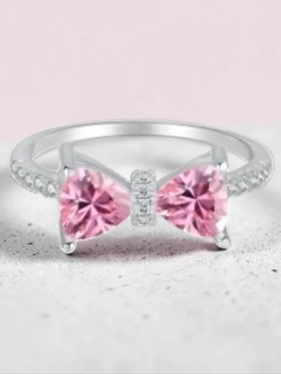 Pink Bow Ring in Sterling Silver - Elegant Women’s Jewelry. Brand New - Picture 2 of 5